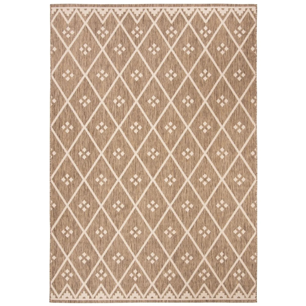 SAFAVIEH Courtyard Cori Bordered Indoor/Outdoor Area Rug, Dark Green/Beige, 9' x 12'