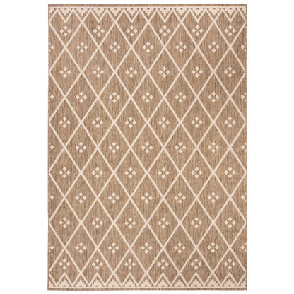 SAFAVIEH Courtyard Cori Bordered Indoor/Outdoor Area Rug, Dark Green/Beige, 9' x 12'