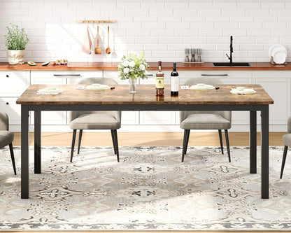78.7in Industrial Dining Table for 8, Wooden Long Dinner Table with Mortise Tenon Design, Kitchen Table with Sturdy Metal Legs, for Dining Room Home Office Living Room, Retro Brown