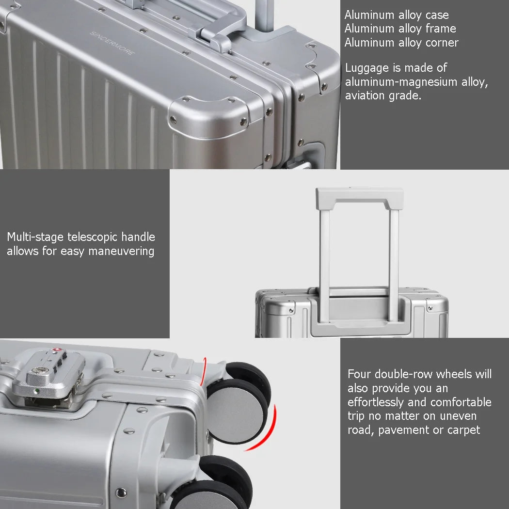 Sindermore 20 inch Aluninum Luggage Carry on Hardside Luggage with TSA Locks Spinner Wheels Zipperless