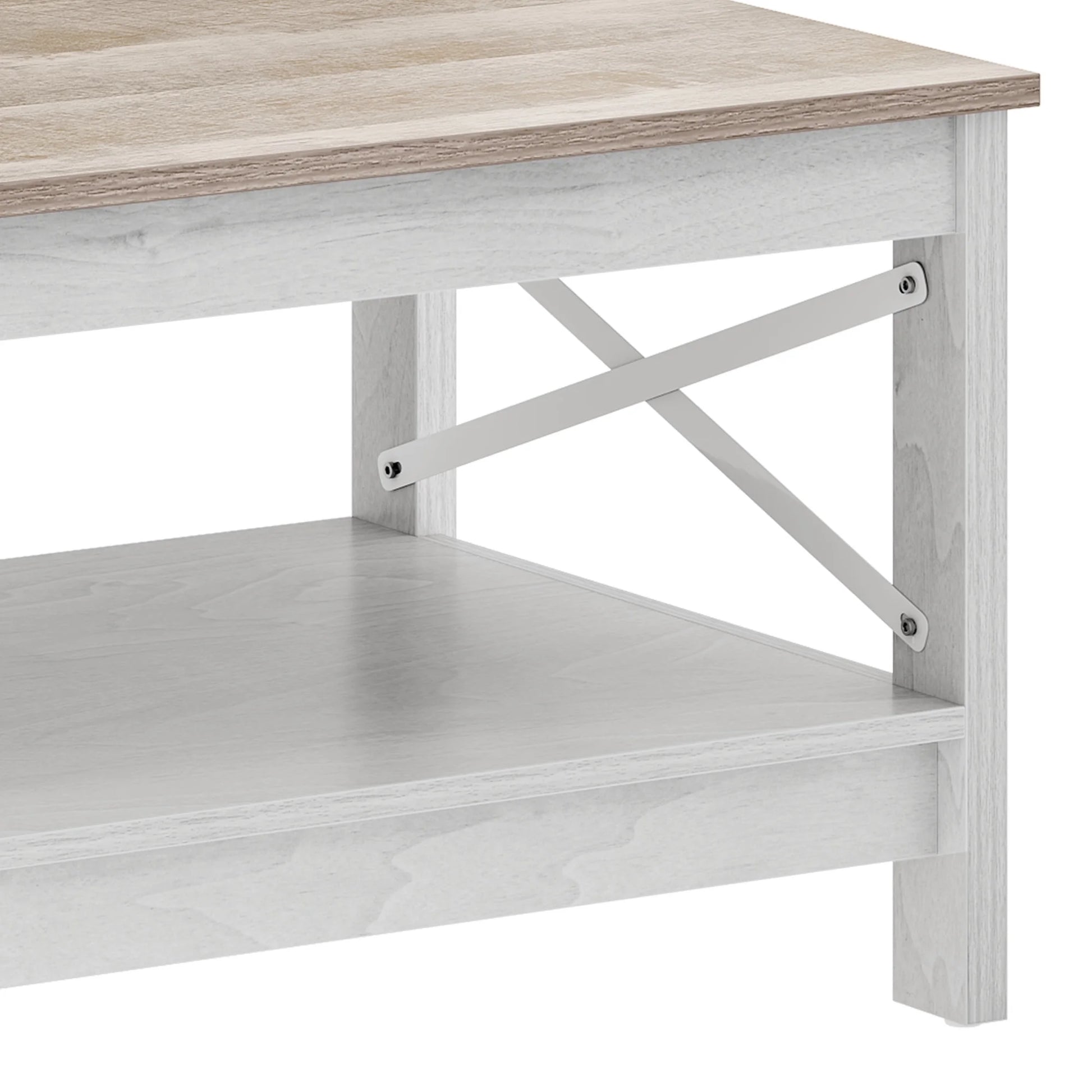 Wooflex Rustic Wood Coffee Table with 2-Tier Storage Shelf, Rectangle Design for Living Room or Home Office