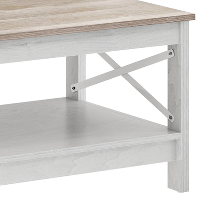 Wooflex Rustic Wood Coffee Table with 2-Tier Storage Shelf, Rectangle Design for Living Room or Home Office