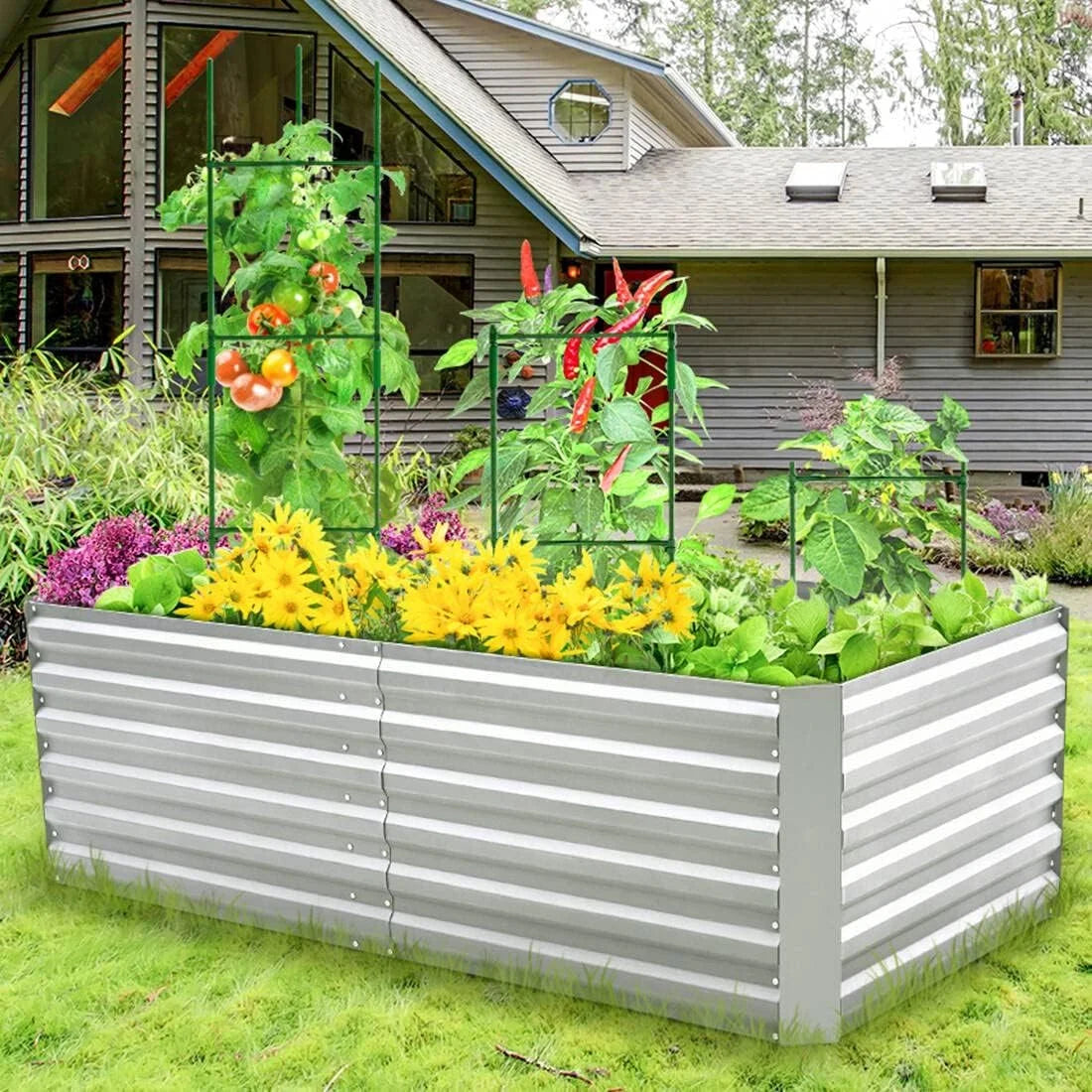 Raised Garden Bed Kit, Galvanized Planter Raised Garden Boxes Outdoor, Deep Root Raised Planter with Anti-Cutting Strip, Large Metal Raised Garden Bed for Vegetables, Flowers, Herbs