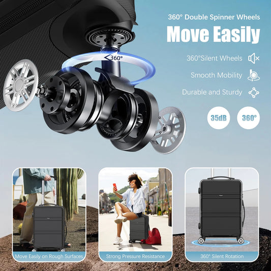 4 Piece Hardshell Luggage Sets, 3 Set Hardside Lightweight Suitcase with Duffel Bag Carry on Travel Luggage with TSA Lock Spinner Wheels, 20in24in28in, Black