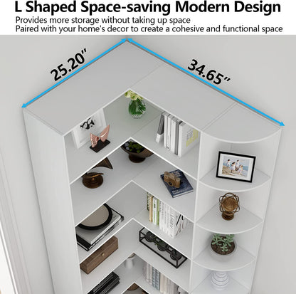 Loomie Bookshelves, 6 Tiers Shelf Large Tall Corner Etagere Bookcase with Full Baffle, L-Shaped Modern Storage Display Industrial Book Shelf for Bedroom, Home Office, Living Room & Kitchen