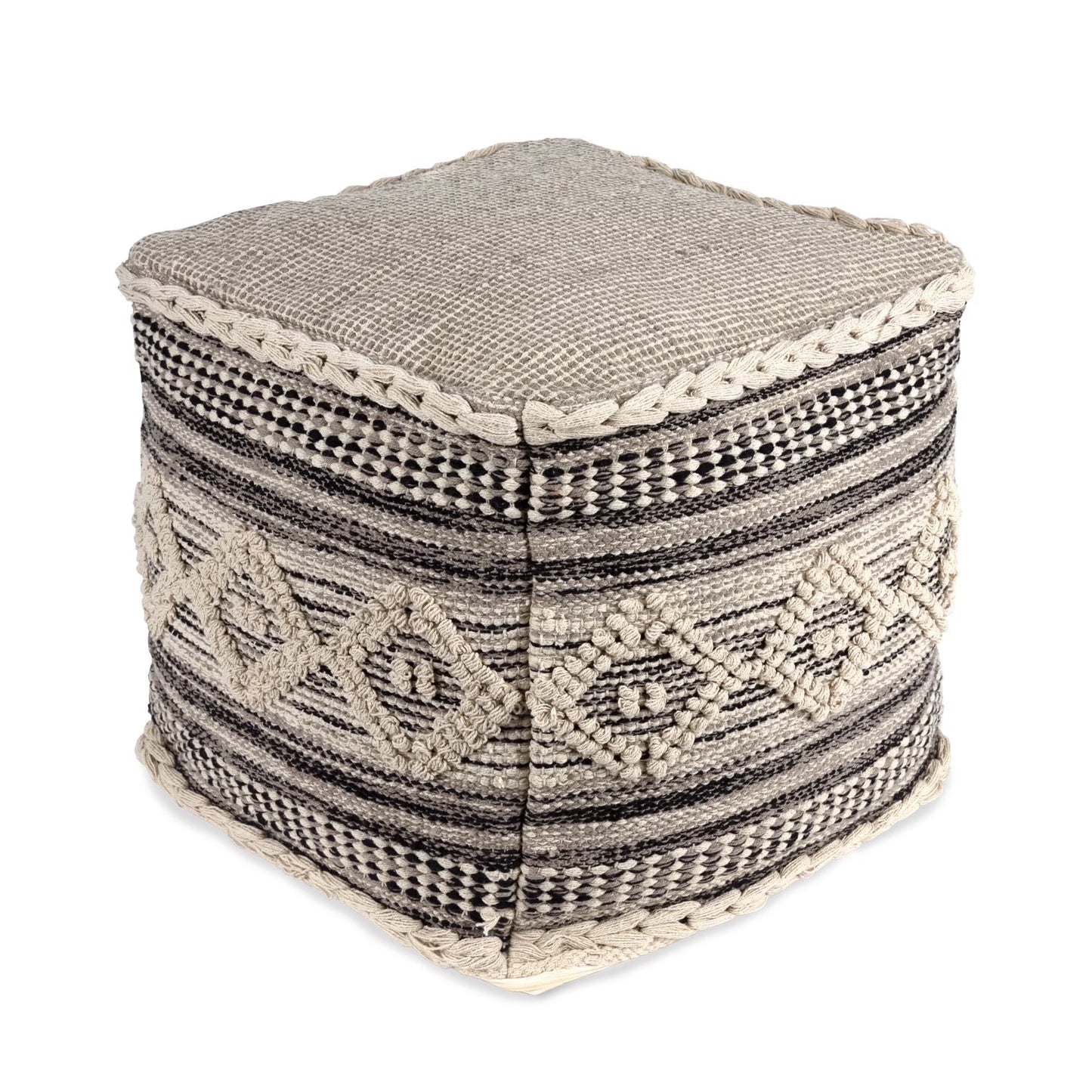 REDEARTH ? Tufted Pouf Ottoman with Filler Textured Storage Cube Bean Bag Pouffe Footrest for Living Room, Bedroom, Nursery, Kidsroom; 100% Cotton (17.5"X17.5"X17.5", Diamond Virgule)