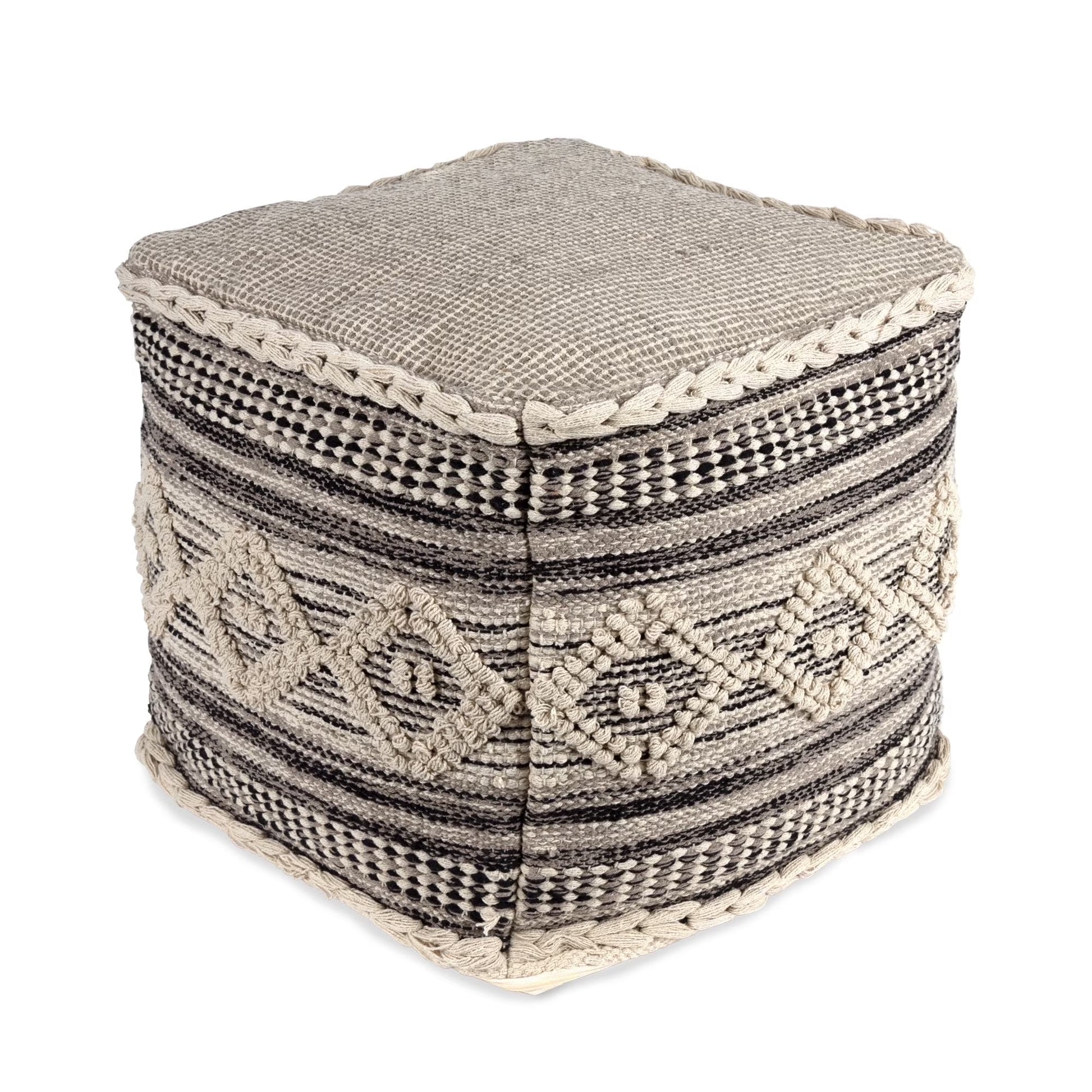 REDEARTH ? Tufted Pouf Ottoman with Filler Textured Storage Cube Bean Bag Pouffe Footrest for Living Room, Bedroom, Nursery, Kidsroom; 100% Cotton (17.5"X17.5"X17.5", Diamond Virgule)