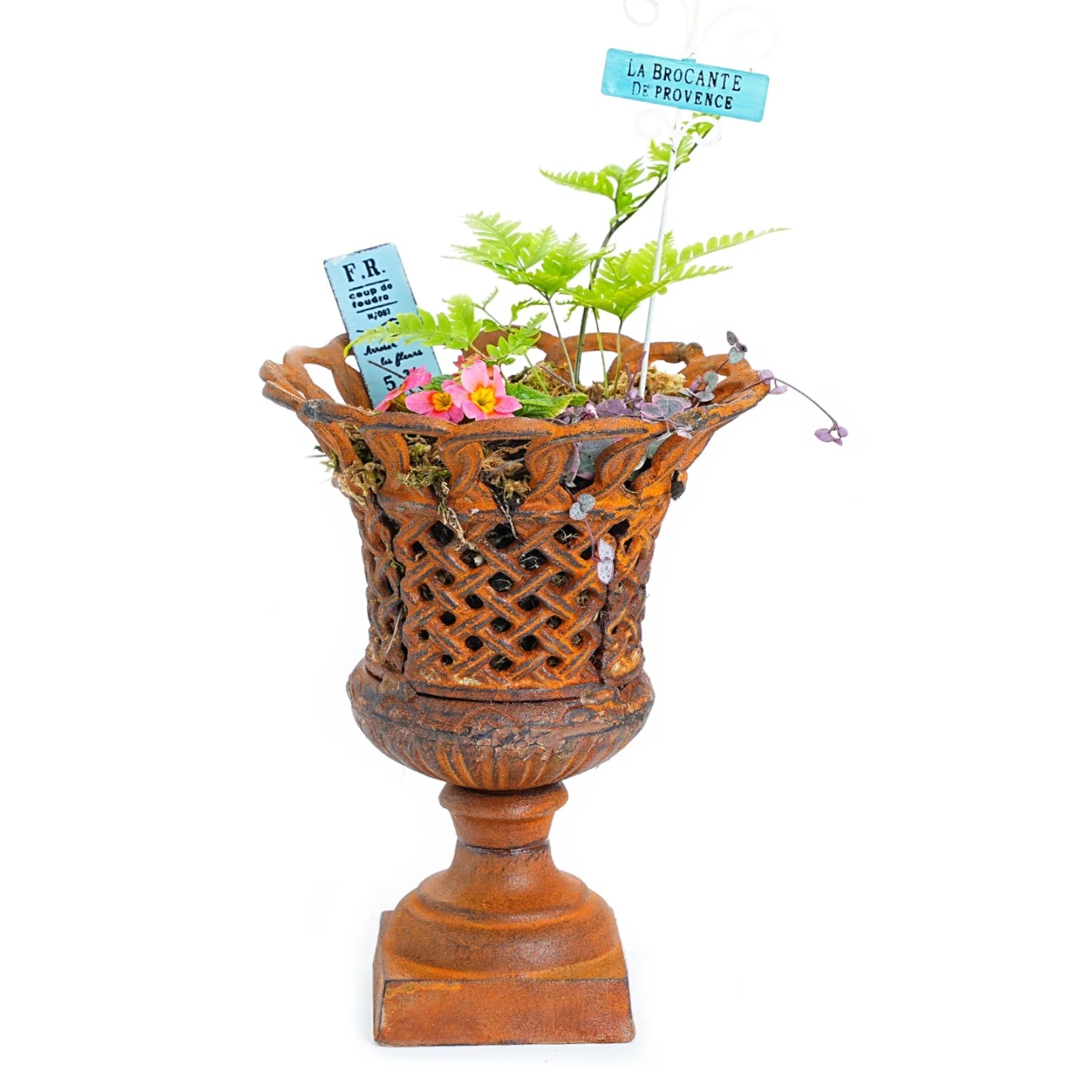 Sungmor Heavy Duty Cast Iron Urn Planter, Beautiful Hollow Trophy Design Tall Orchid Flower Pot, Large Decorative Plastic Flowers Plants Bouquets Vase, Rustic French Country Pot for Home or Garden