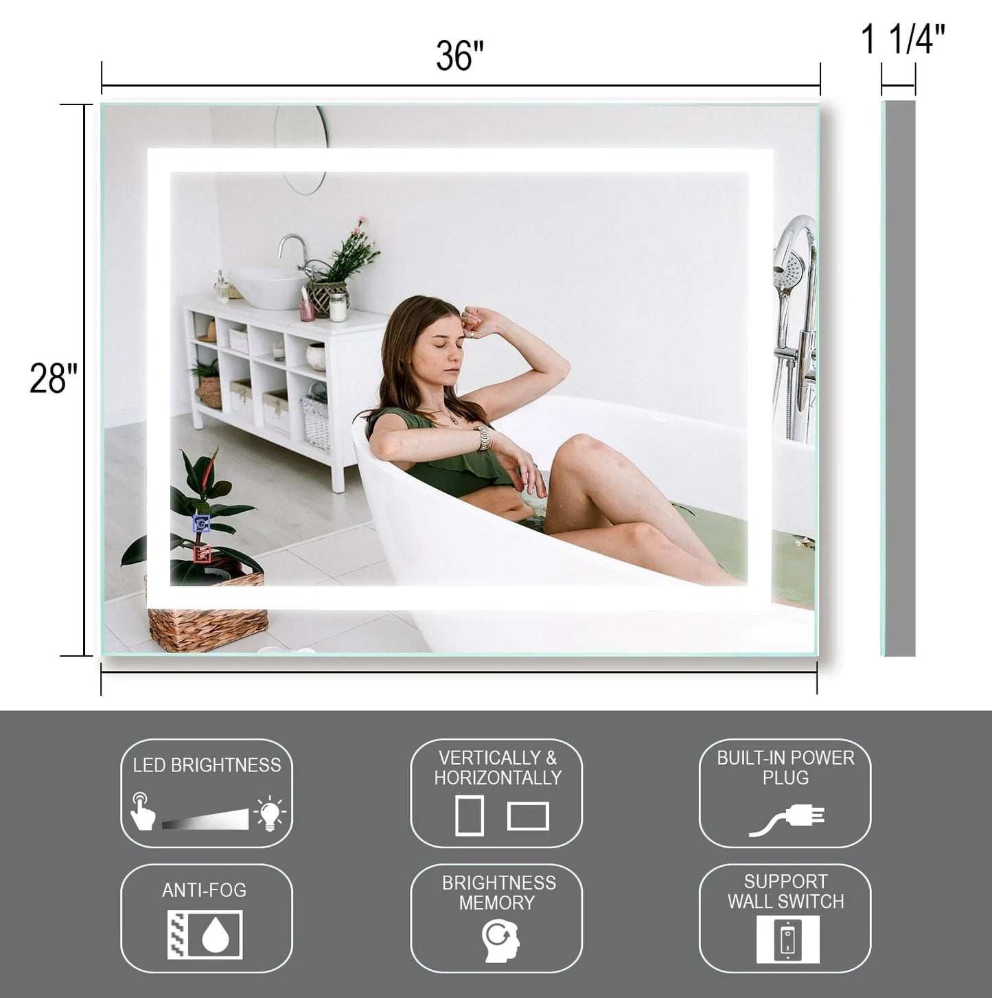 212 Main VMS-LBVMAF-SL Bathroom Vanity Mirror with Anti Fog