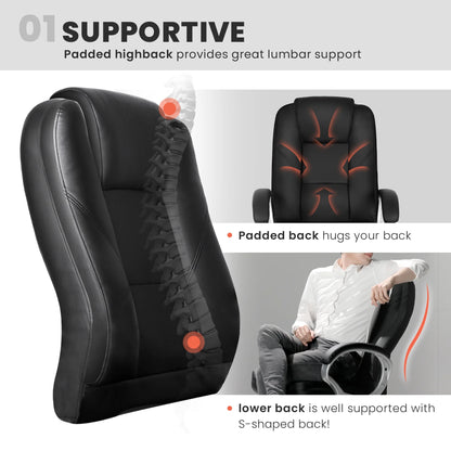NEO CHAIR Home Office Chair, Heavy Duty Leather Office Chair, Ergonomic High Back Cushion Lumbar Back Support, Computer Desk Executive Chair for Work, 8 Hours Comfort, Jet Black