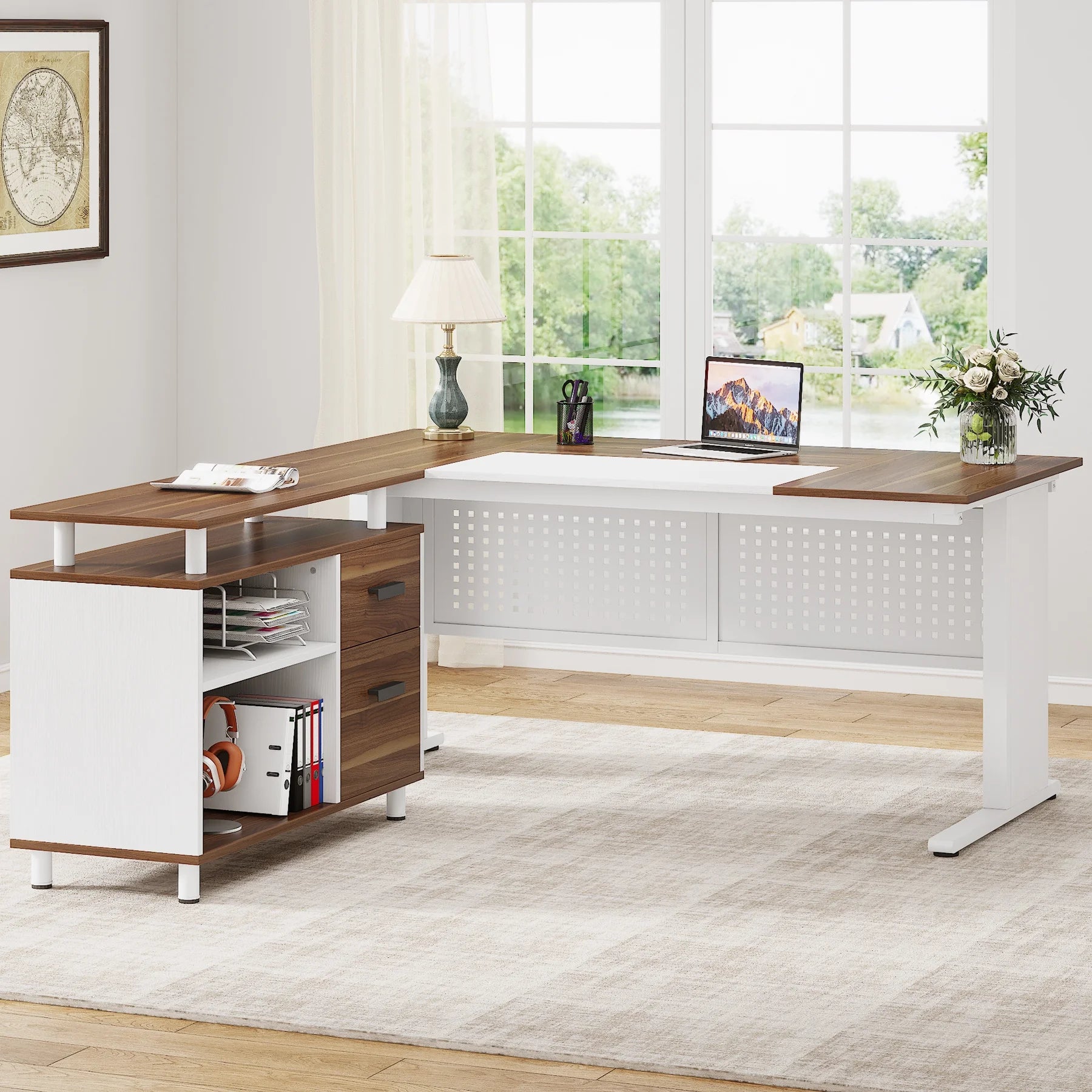 Tribesigns Executive Desk, Large Computer Desk with File Cabinet, Executive Office Desk with Storage Cabinet, Business Furniture Desk Workstation for Home Office