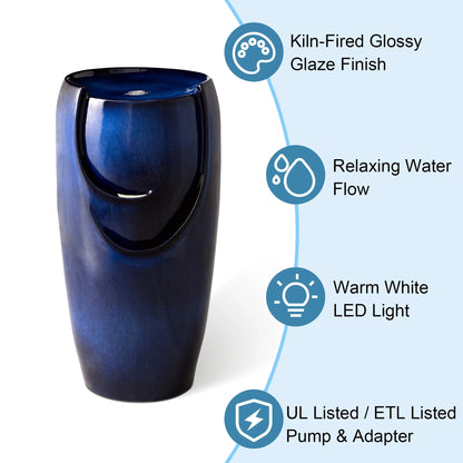 Glitzhome 29" Tall Ceramic Vase Water Fountain Red with Pump and LED Light for Yard Garden Patio