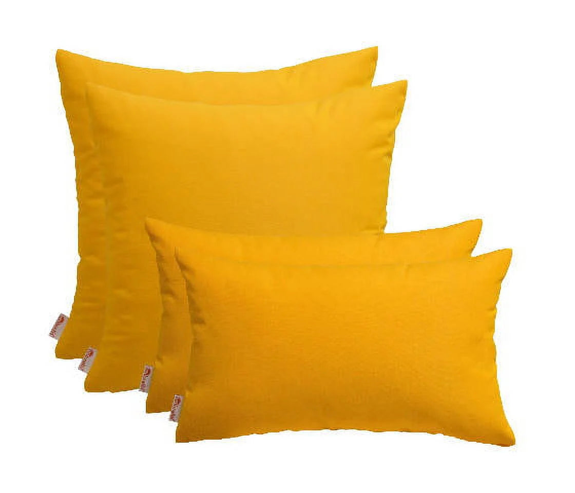 RSH Décor Indoor Outdoor Sunbrella Set of 4 Pillows, 2 - Square 17” x 17” and 2 – Lumbar 20" x 12", Canvas Sunflower Yellow