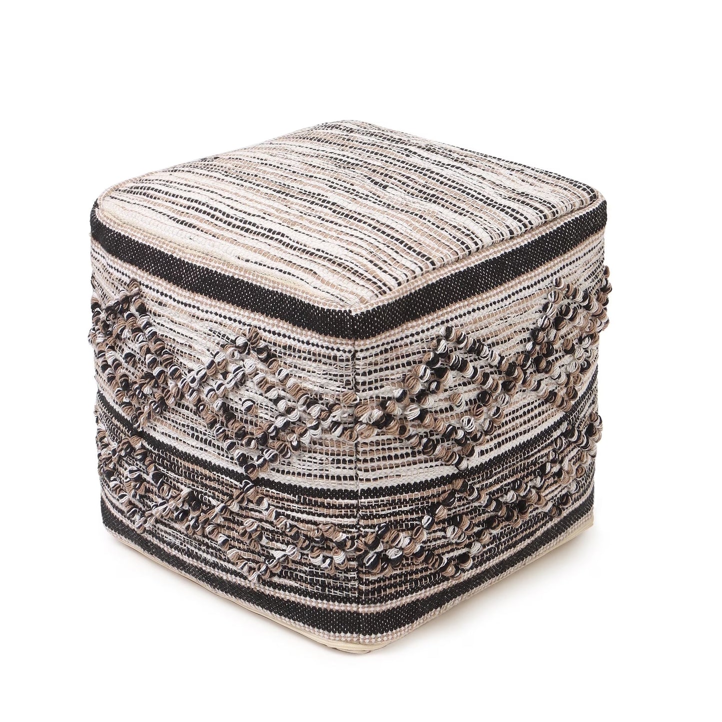 REDEARTH ? Tufted Pouf Ottoman with Filler Textured Storage Cube Bean Bag Pouffe Footrest for Living Room, Bedroom, Nursery, Kidsroom; 100% Cotton (17.5"X17.5"X17.5", Diamond Virgule)