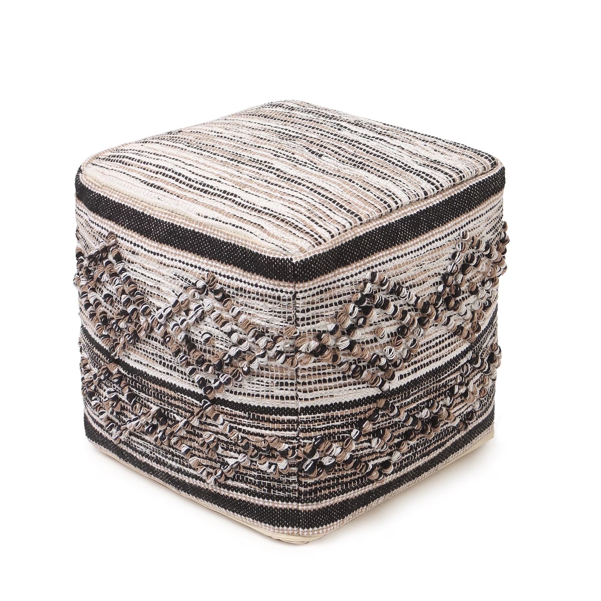 REDEARTH ? Tufted Pouf Ottoman with Filler Textured Storage Cube Bean Bag Pouffe Footrest for Living Room, Bedroom, Nursery, Kidsroom; 100% Cotton (17.5"X17.5"X17.5", Diamond Virgule)