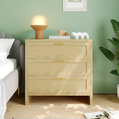 Richya Rattan Dresser with 4 Drawers, Wood Storage Cabinet for Living Room, Hallway, Nursery ,Bedroom