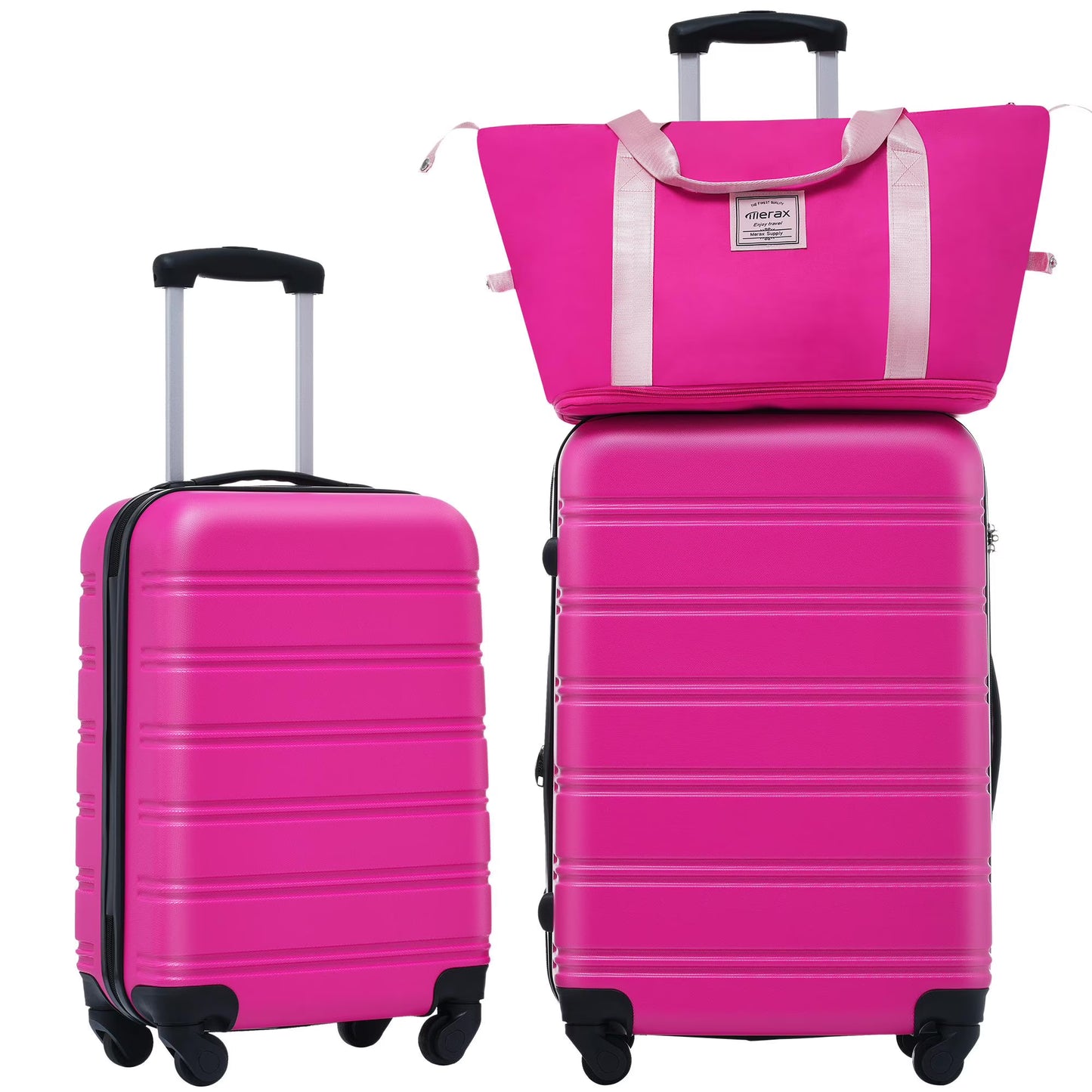 UBesGoo 24" Expandable Hardside Luggage Set with 13" Travel Bag, Pink