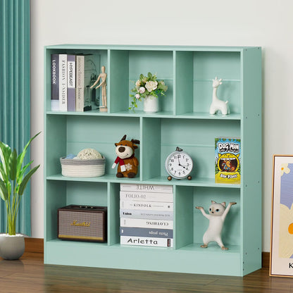 8 Cube Bookshelf with Base,3 Tier Modern Mint-Green Bookcase,Standing Wide Bookshelves Storage Organizer Toy Shelf,Wood Display Children's Book Shelves for Bedroom,Living Room,Nursery