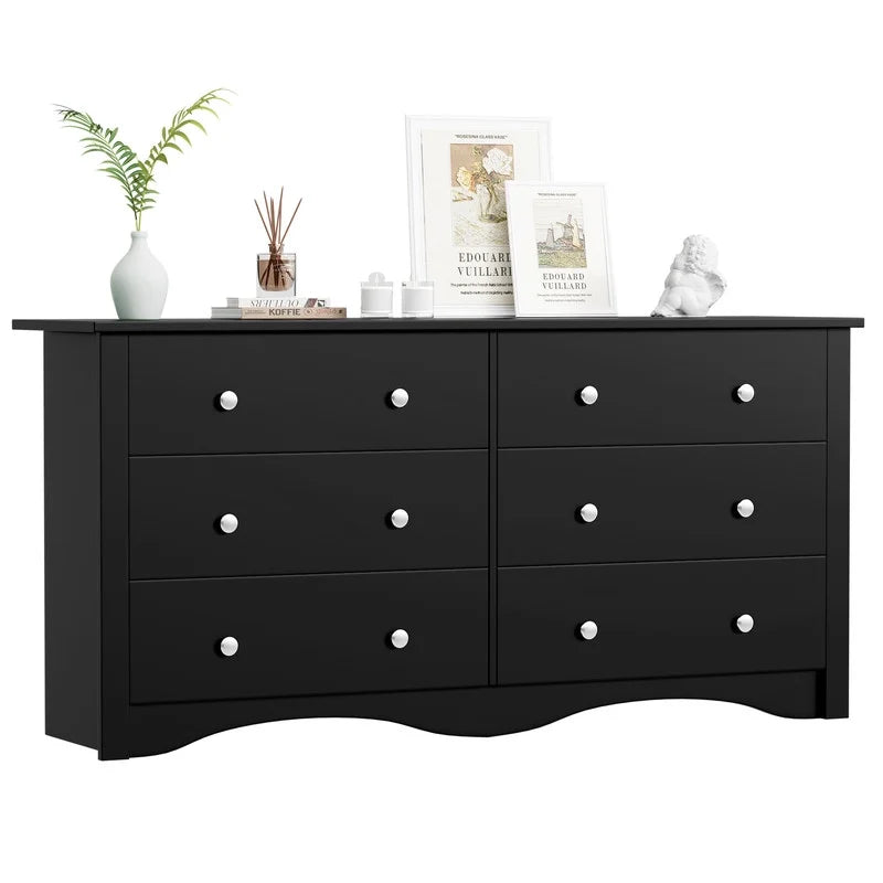 Lumihaven Rustic Modern Chest of 6 Drawers,Extra Wide Double Dresser for Master Bedroom or Nursery Storage,Black