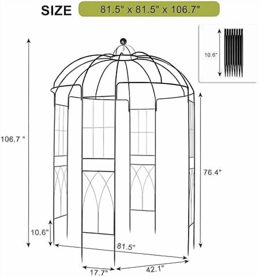 Garden Arch Arbor, Heavy Duty Metal Pergola Pavilion Trellis Birdcage Gazebo French Style 9ftx6.8ft Plants Support Use for Outdoor Climbing Plants Patio Decoration Wedding Ceremony