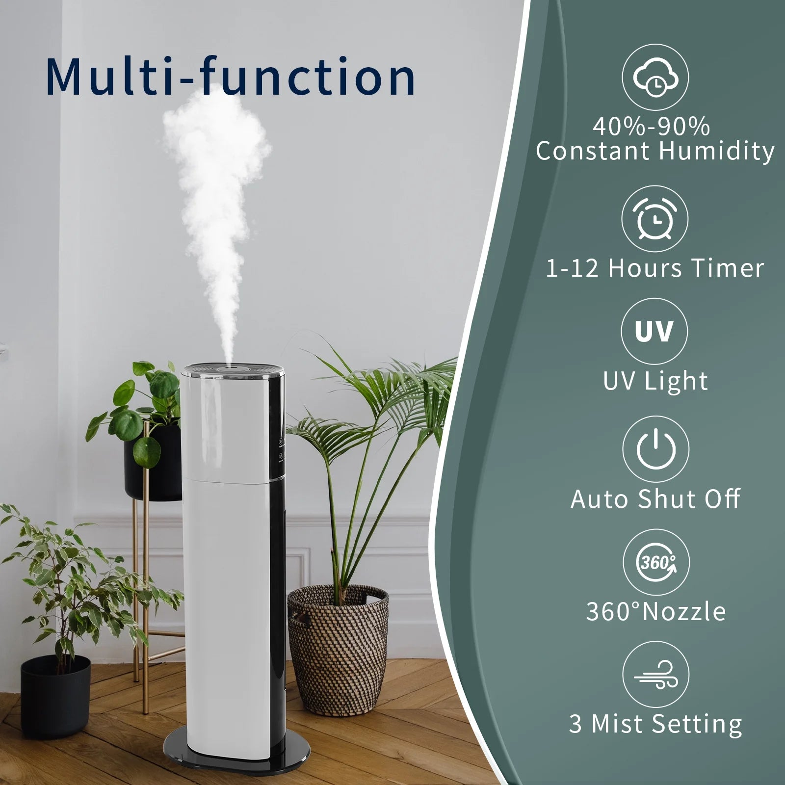 KELOPA Ultrasonic Cool Mist Humidifier, 9L/2.4 Gallon, Top Fill, Smart Humidity Control, Sleep Mode and Other Functions, for Home/Large Room/Bedroom/Office/Plants, Coverage 600ft2 and Above