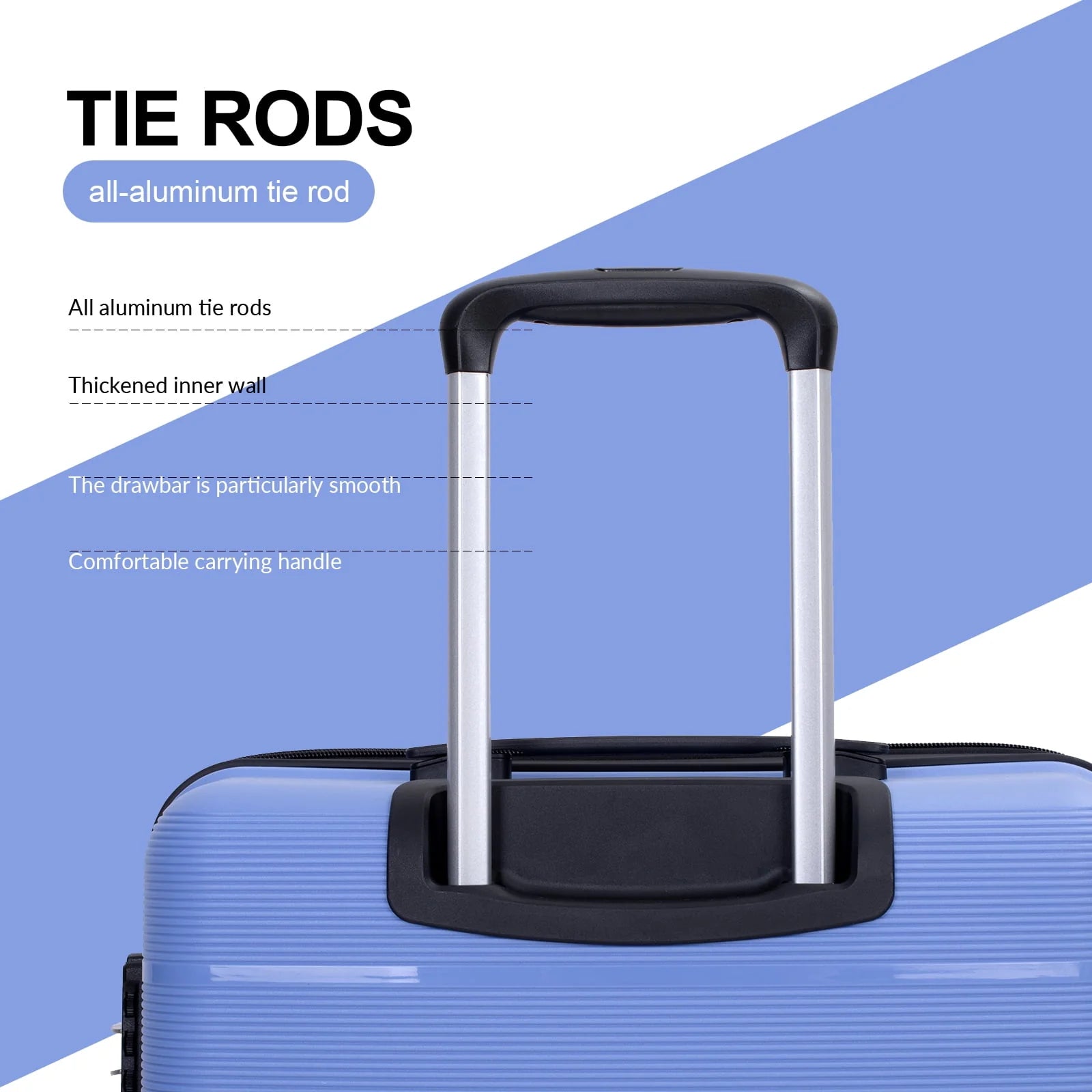 Tripcomp 3 Piece Luggage Sets, Hard shell Carry On Luggage, PP case with Two Hooks, Spinner Wheels, TSA Lock, Airline Approved, Lightweight Durable Suitcase, (20”24”28”)(Purplish Blue)
