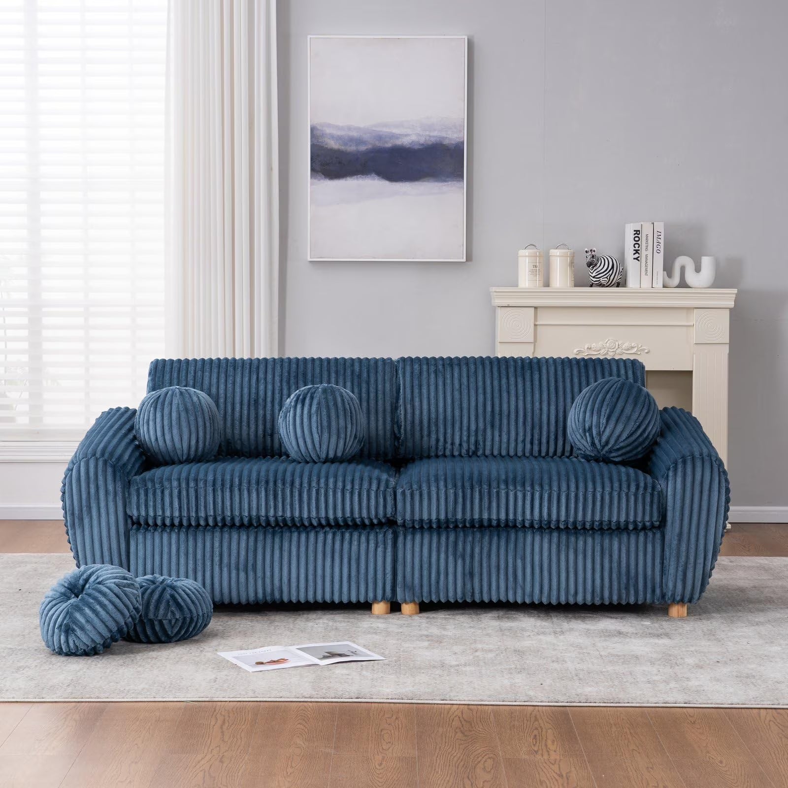 84" White Corduroy Loveseat Sofa, Modern Sectional Couch for Living Room, Apartment, Bedroom & Home Office, Solid Wood Frame, Comfortable Upholstered Seat