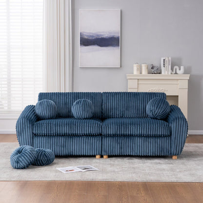 84" White Corduroy Loveseat Sofa, Modern Sectional Couch for Living Room, Apartment, Bedroom & Home Office, Solid Wood Frame, Comfortable Upholstered Seat