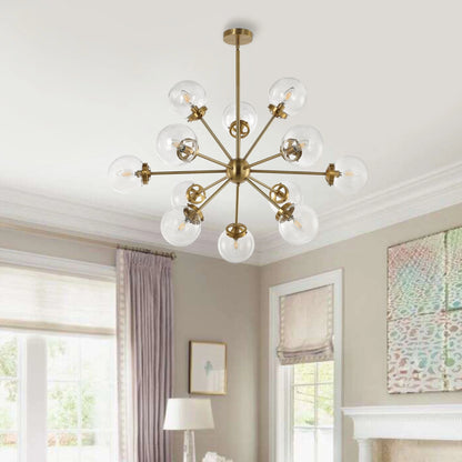 GetLedel 12-Light Modern Sputnik Sphere Chandelier with Glass Globe Shades Gold Finish with Clear Glass Shades N/A Gold