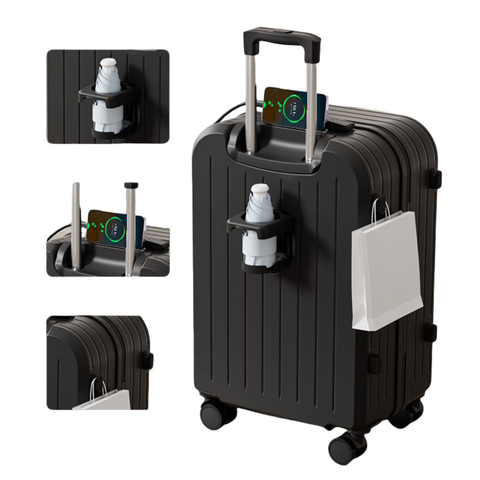 20" Expandable Luggage with Spinner Wheels+UBS+Cup Holder+Side Hooks ,ABS+PC,Multifunctional Suitcases with Wheels(BLUE)