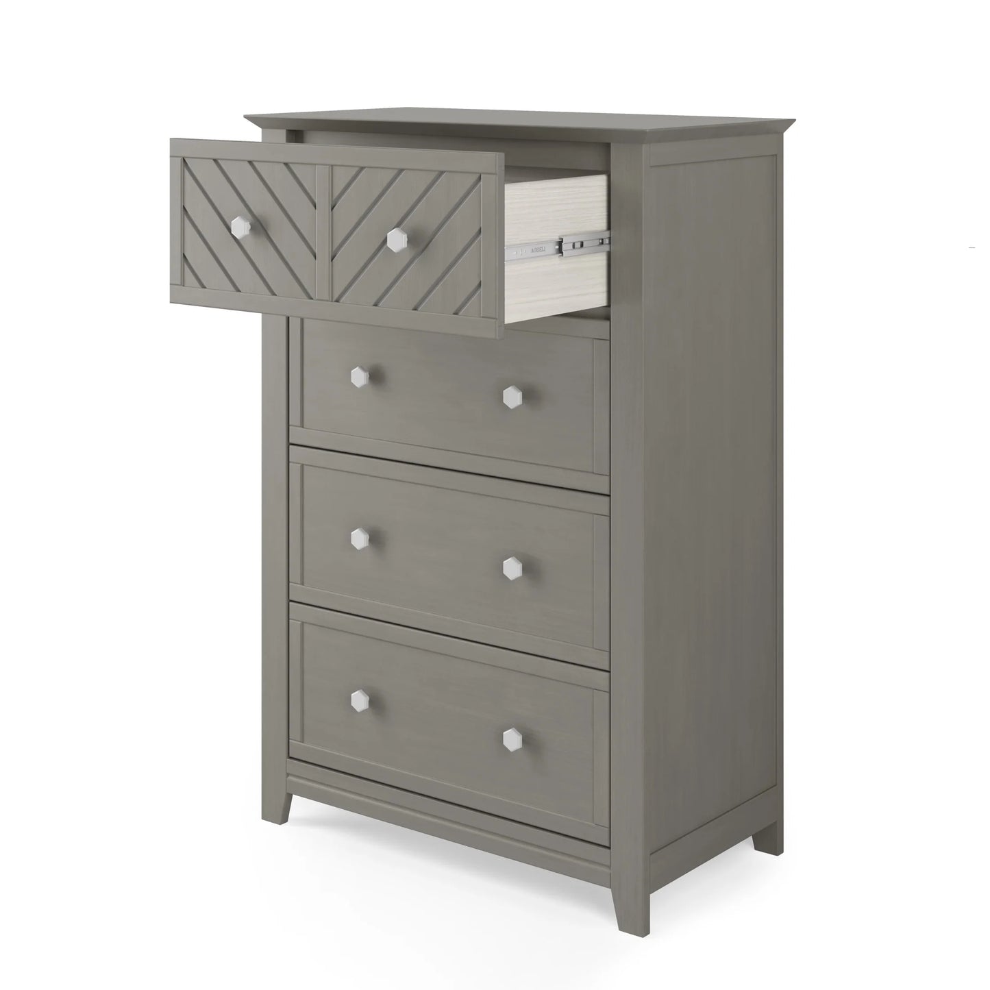 Child Craft Atwood 42" Interlocking 4-Drawer Chest for Nursery or Bedroom, Chevron Design, Anti-Tip Kit, Lunar Gray