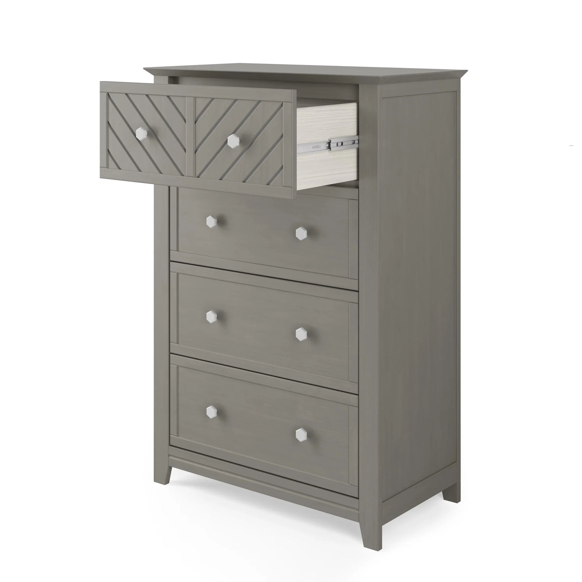 Child Craft Atwood 42" Interlocking 4-Drawer Chest for Nursery or Bedroom, Chevron Design, Anti-Tip Kit, Lunar Gray