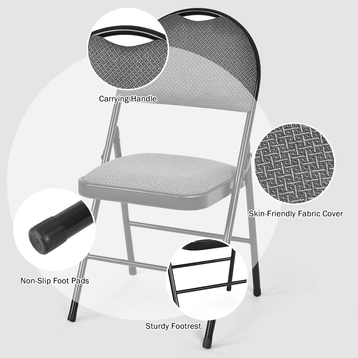 Giantex 6-Piece Commercial Folding Chairs w/Upholstered Padded Seat & Back, Fabric Seating for Home Office Wedding Party, Grey