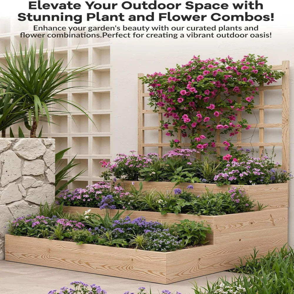 Large Raised Garden Bed with Trellis,3 Tier Standing Planter Box with Open-Base,Outdoor Elevated Garden Trellis for Vine Climbing, Flower Vegetable Fruit Herb Growing