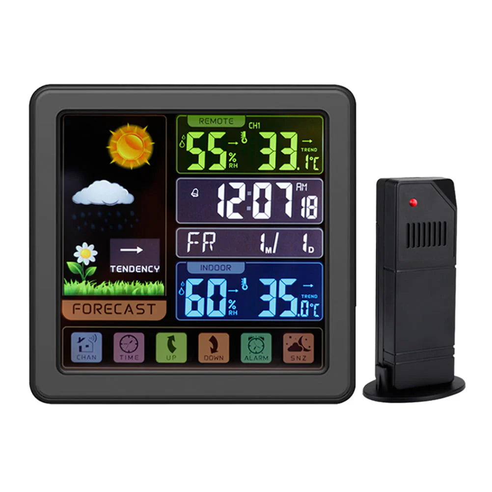 BESTONZON 1Pc LED Colour Screen Weather Clock Indoor Wireless Sensor Weather Clock