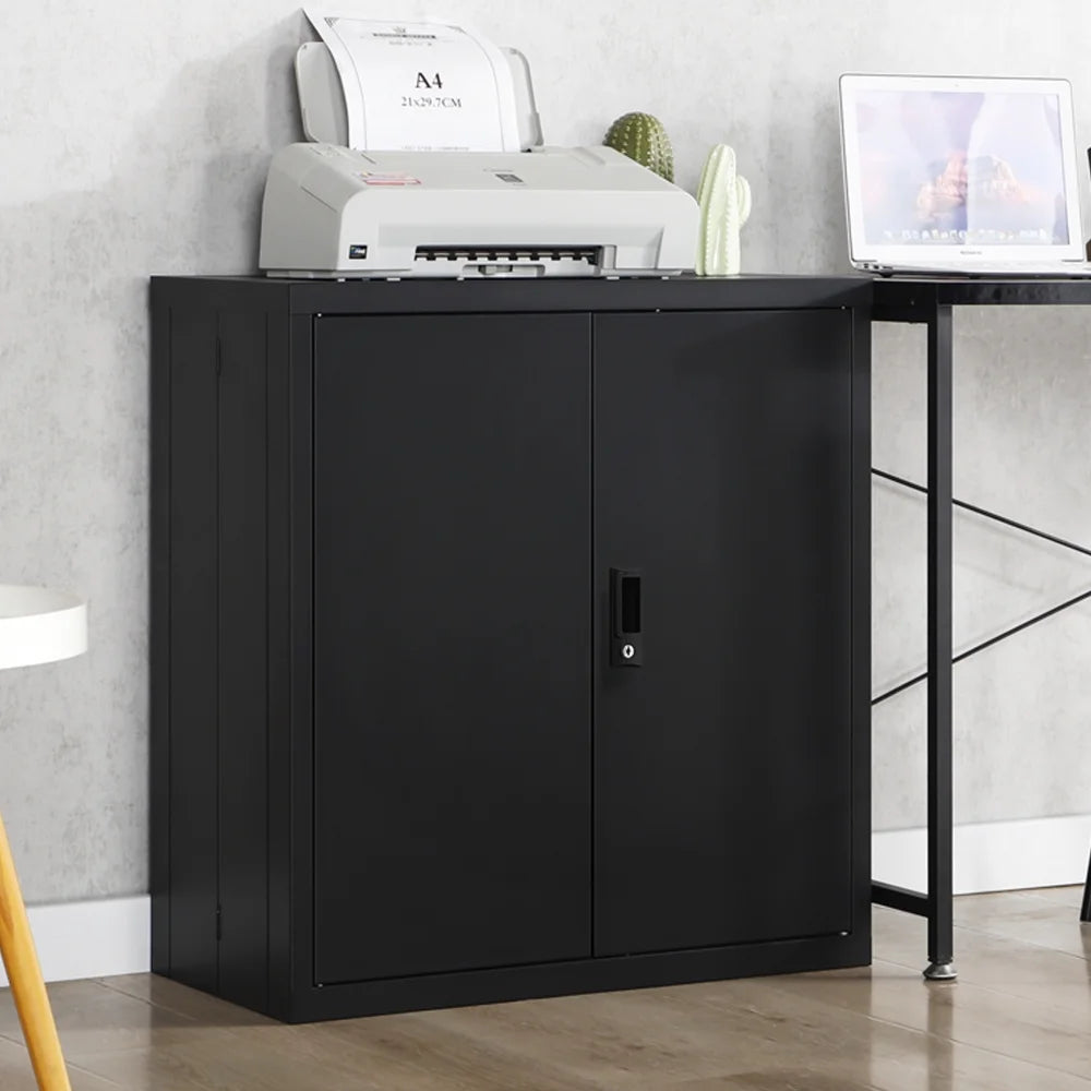 Tcbosik Metal Storage Cabinet with Lock, Home Office Cabinet with Adjustable Shelves and 2 Doors, Small Cabinet for Garage, Shop, Gym, Black