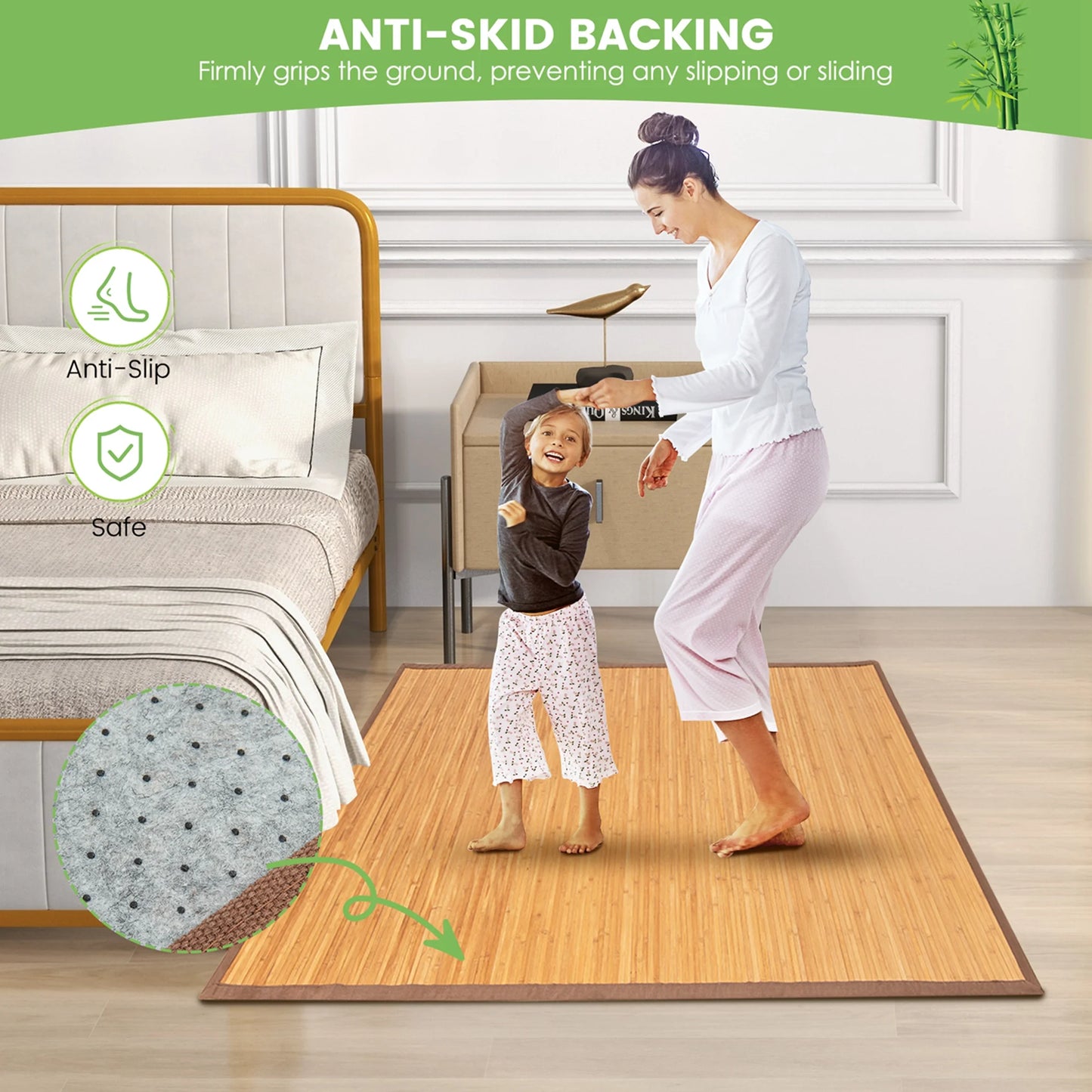 Costway 5' X 8' Bamboo Area Rug Floor Carpet Natural Bamboo Wood Indoor