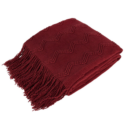 PAVILIA Maroon Red Knit Throw Blanket Couch, Soft Knitted Boho Farmhouse Home Decor Woven Throw, Cozy Decorative Afghan Bed Sofa, Outdoor Summer Fall Gift Lightweight, Burgundy Wine Cranberry, 50x60