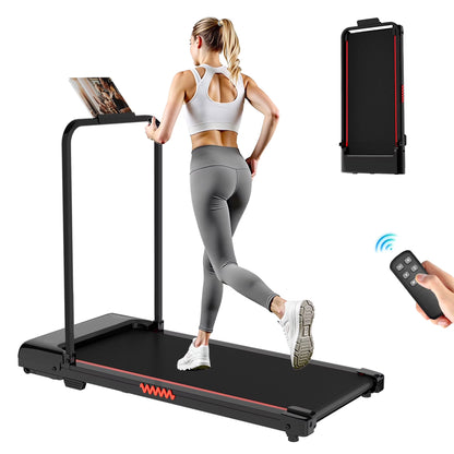 2 in 1 Walking Pad Treadmill, Foldable Treadmills with Handle Bar, 2.5HP Portable Folding Treadmill with Remote Control, Under Desk Treadmill for Home Office, 300lbs, Black