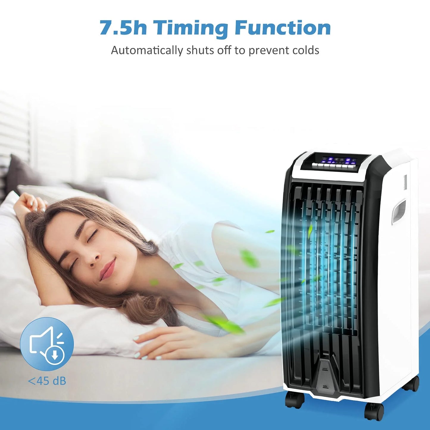 Portable Evaporative Air Cooler with 3 Wind Modes and Timer for Home Office