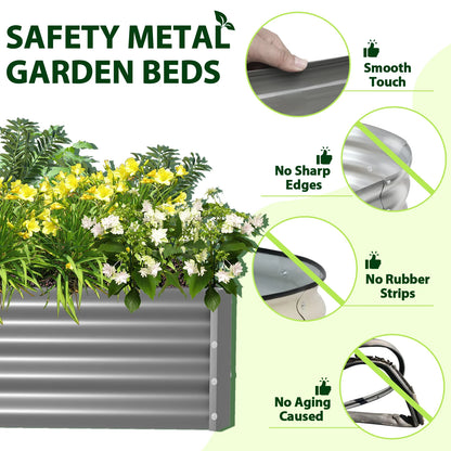 TRAMULL 2 Pack 8x3x1ft Metal Galvanized Raised Garden Bed for Vegetables Flowers Ground Planter Box (Gray)