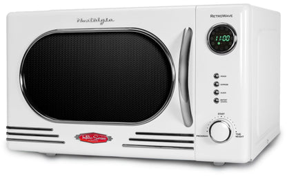 Nostalgia Retro Countertop Microwave Oven - Large 1000-Watt - 1.1 cu ft - 12 Pre-Programmed Cooking Settings - Digital Clock - Kitchen Appliances - Black