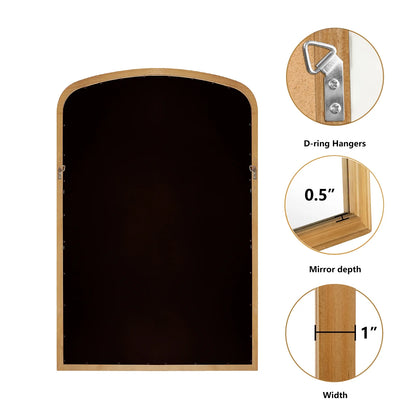 WallBeyond Wood Frame Rustic Arched Wall Mirror for Bathroom or Living Room Wall Decor, 24" 36", Natural Wood