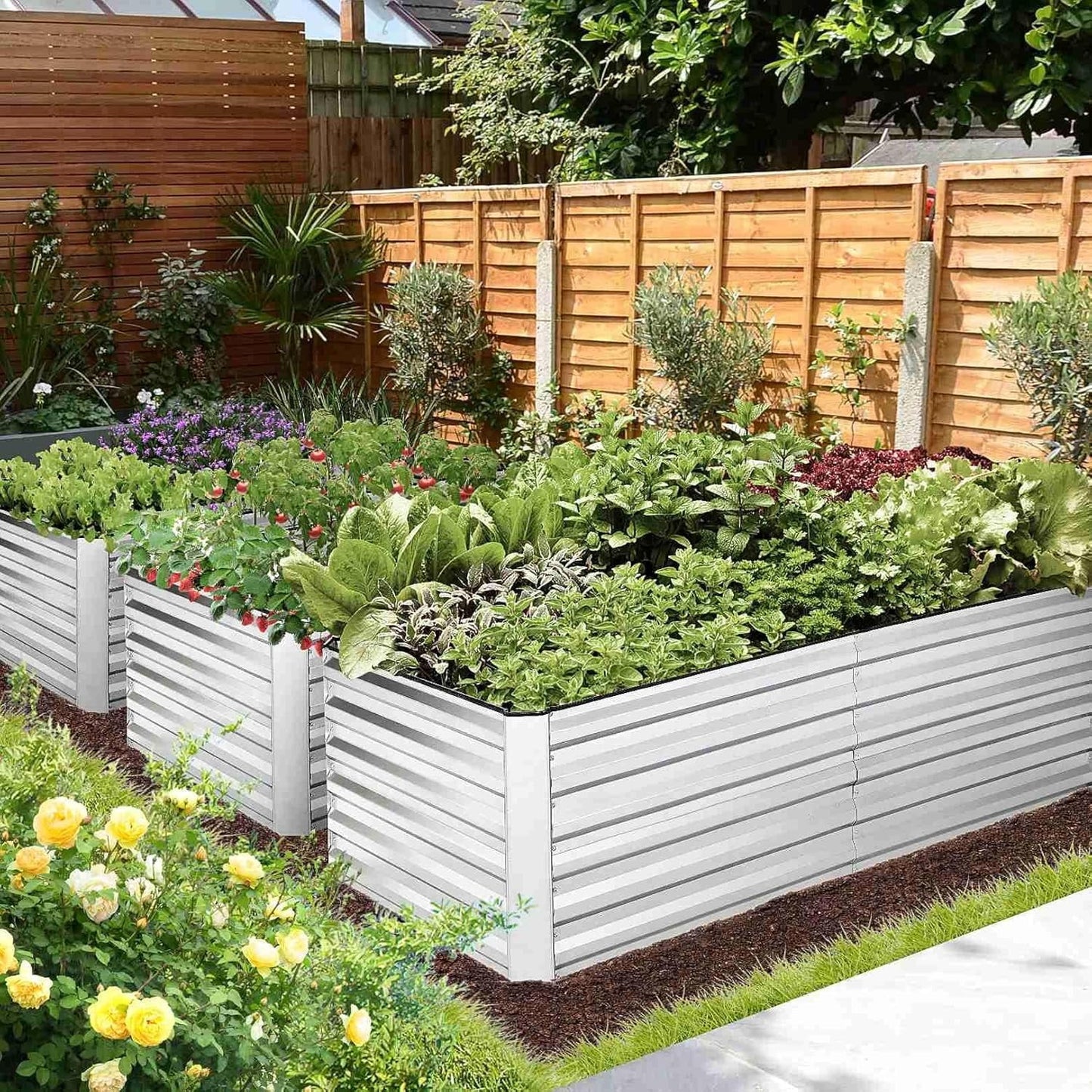 SEJOV 8x4x2FT Galvanized Raised Garden Bed Kit, Rectangular Raised Garden Planter Boxes, Metal Raised Flower Beds Outdoor with 478 Gallons Capacity, for Flowers Herbs Vegetable, Silver