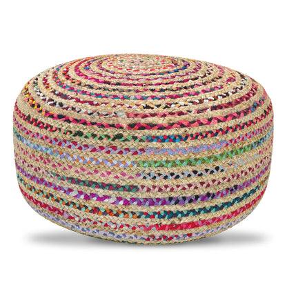 Splendid Multicolor Jute Round Pouf, 30x30x14 Inch, Woven Boho Contemporary Accent & Footstool