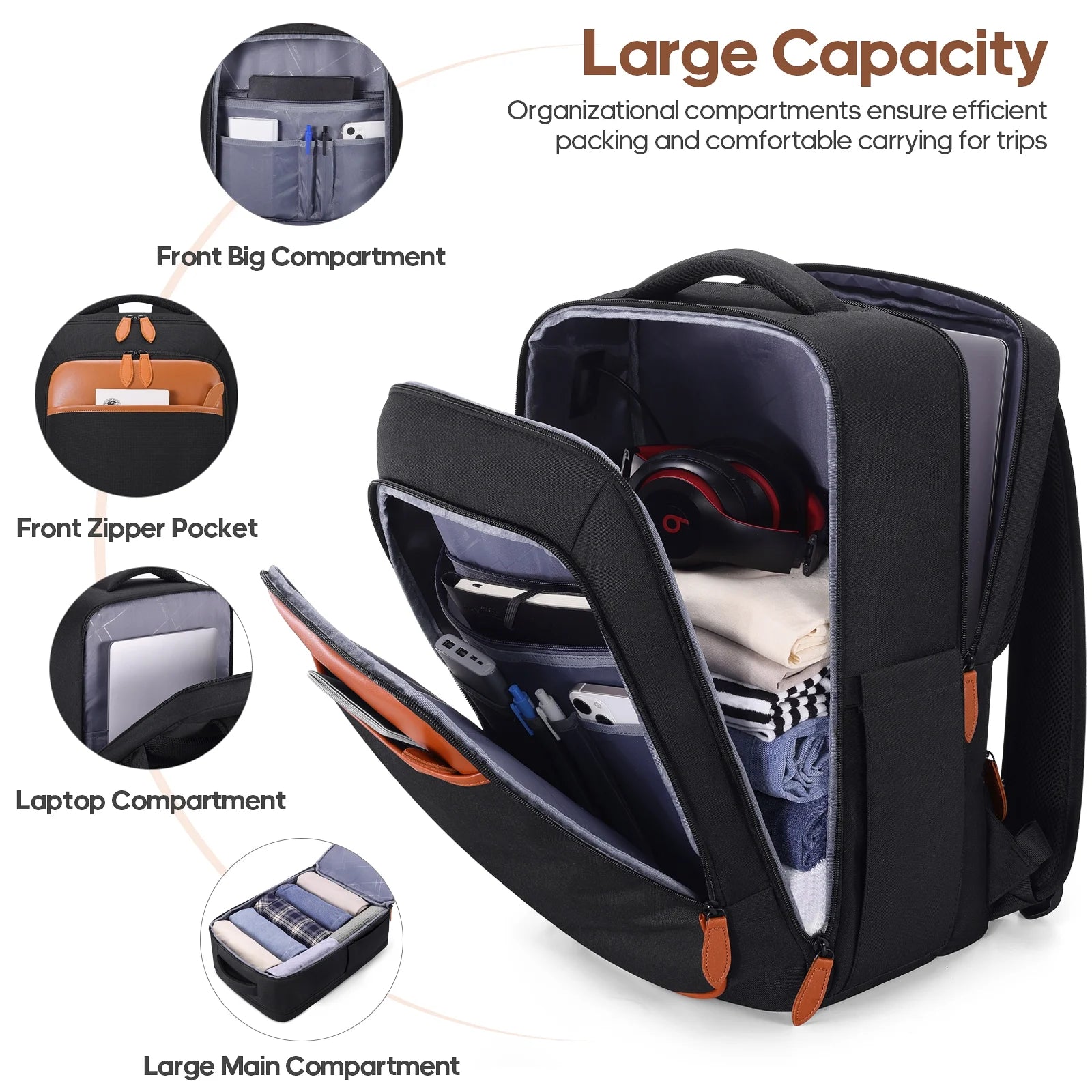 MIUSSE Carry on Luggage Set 3 Piece Hard Shell Luggage Sets with Spinner Wheels TSA Lock Carry on with Backpack Set