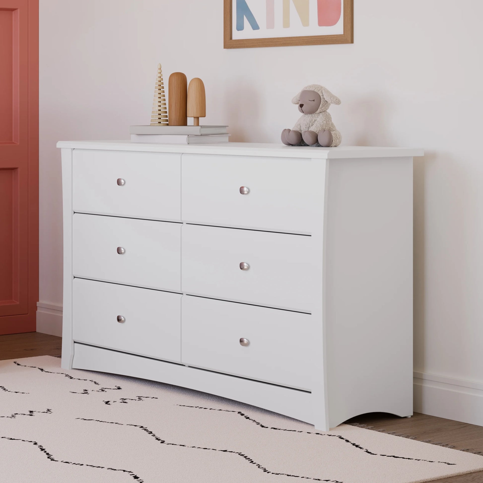 Storkcraft Crescent 6 Drawer Children's Nursery Double Dresser, White