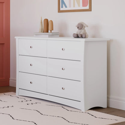Storkcraft Crescent 6 Drawer Children's Nursery Double Dresser, White
