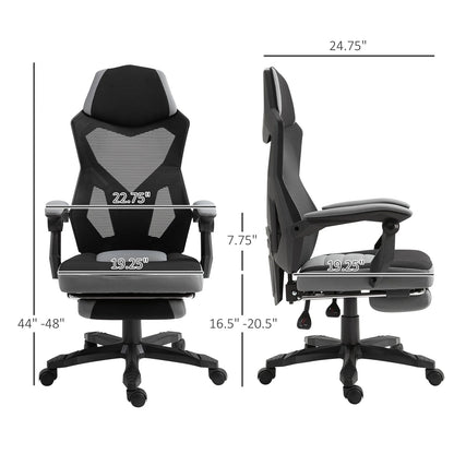 Vinsetto Ergonomic Home Office Chair High Back Armchair Computer Desk Recliner with Footrest, Mesh Back, Lumbar Support and Wheels, Gray