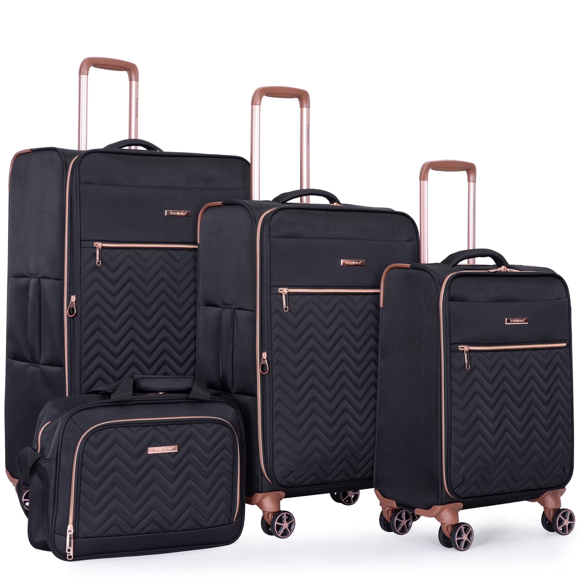Travelhouse 4 Piece Luggage Set Softside Expandable Lightweight Suitcase with Double Spinner Wheels.(Black)
